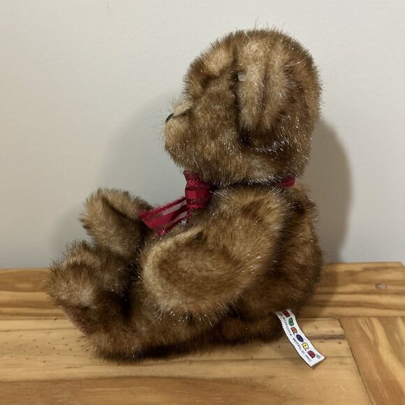 Aurora Brown Teddy Bear Red Ribbon Plush Frosted Stuffed Animal 13" - Picture 2 of 10